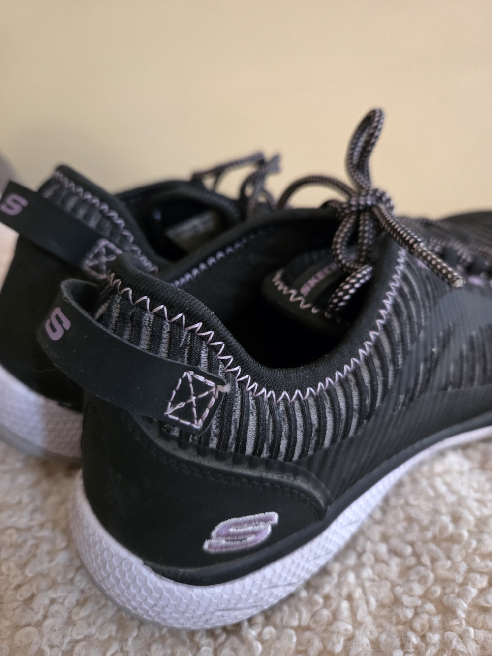 Skechers Black Sneakers with Light Purple Trim - Women's Steel Toed Work Shoe